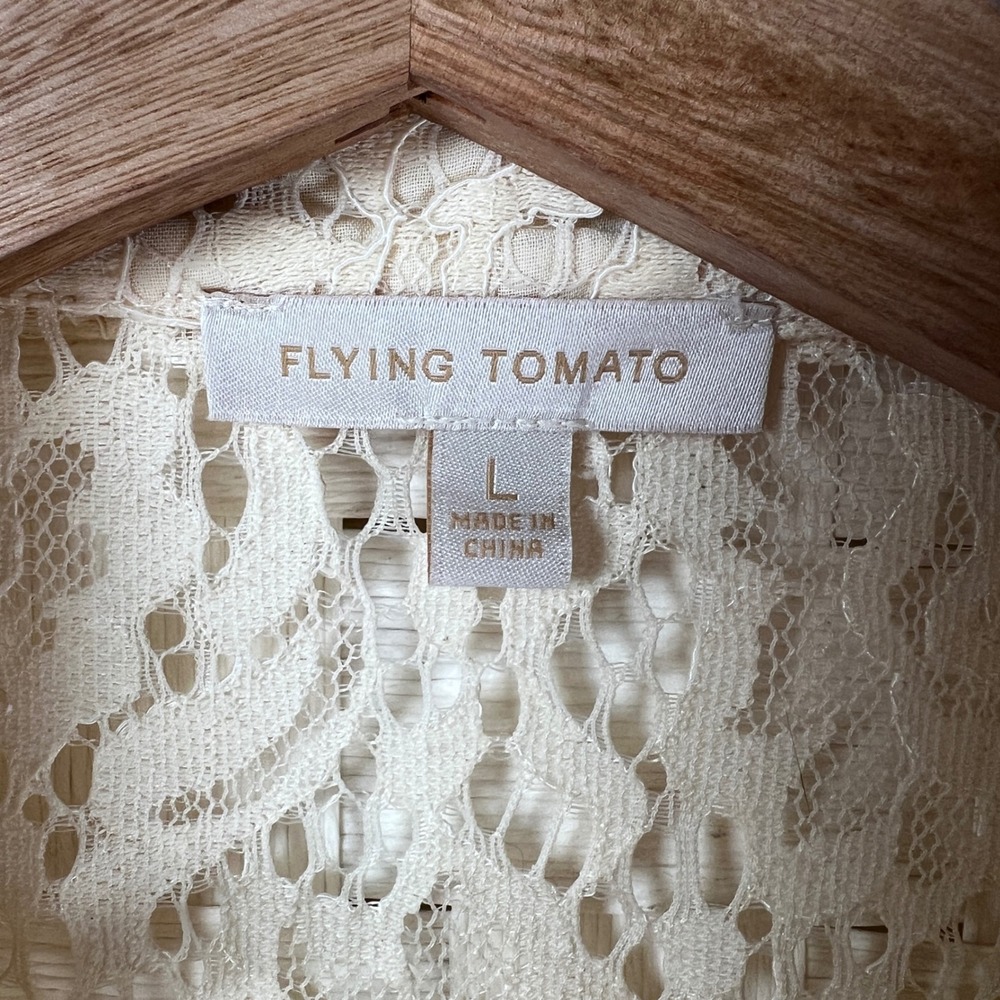 Flying Tomato Lace Shirt Dress Puff Sleeve Cream‎ Size Large Fairy Indie Cottage - Picture 6 of 9